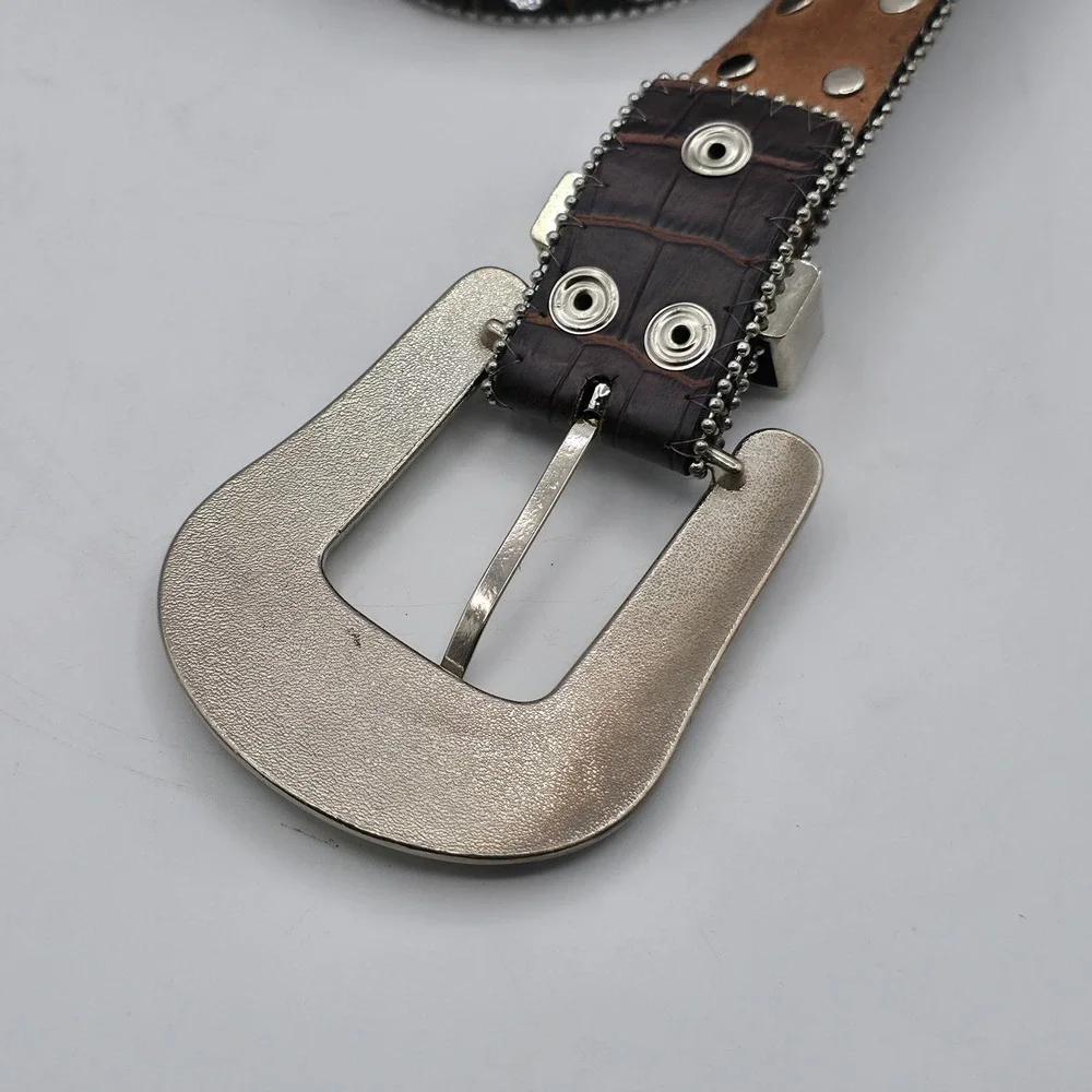 Unbranded Western Belt Womens XL‎ Brown Rhinestone Bling Croc Embossed Cowgirl